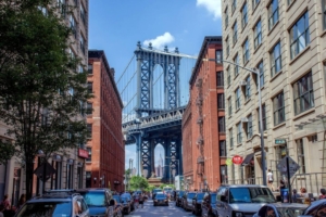 View of Manhattan Bridge from DUMBO, Brooklyn, seen during a Brooklyn Bridge Bike Tour